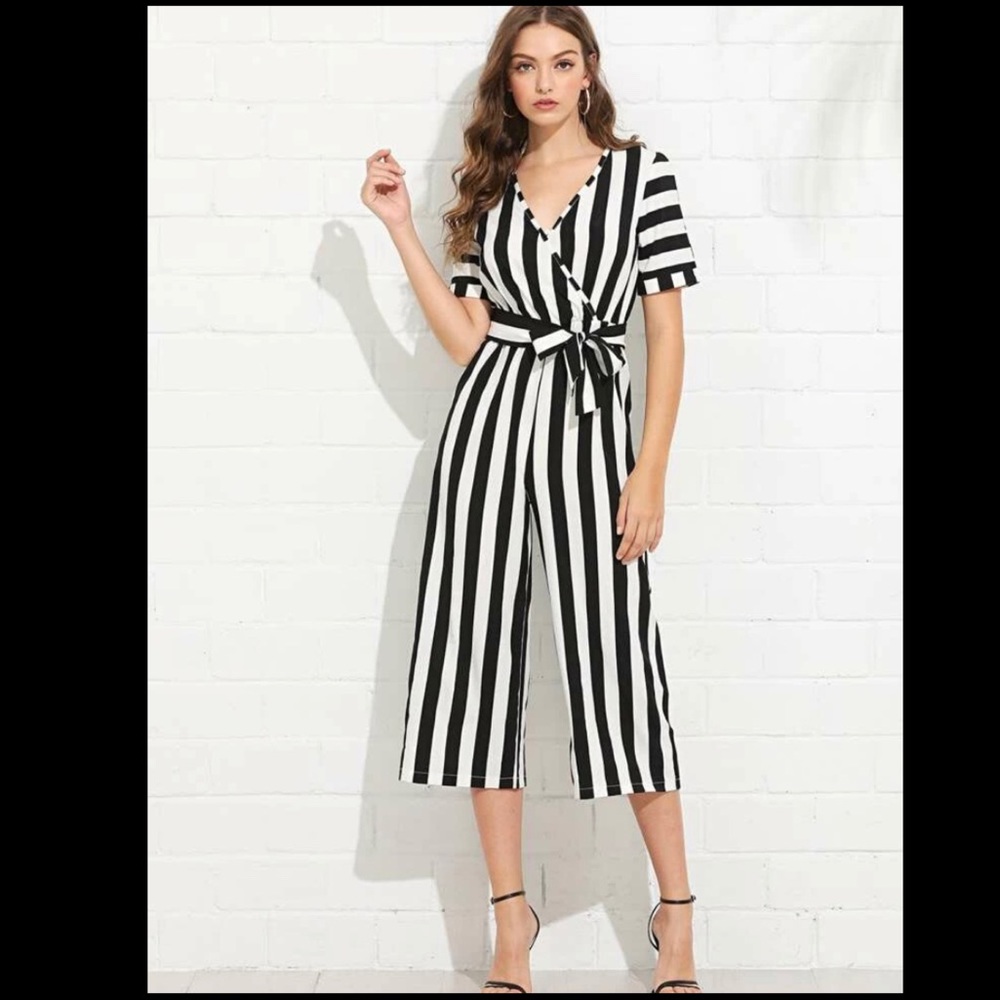 Black & white striped jumpsuit